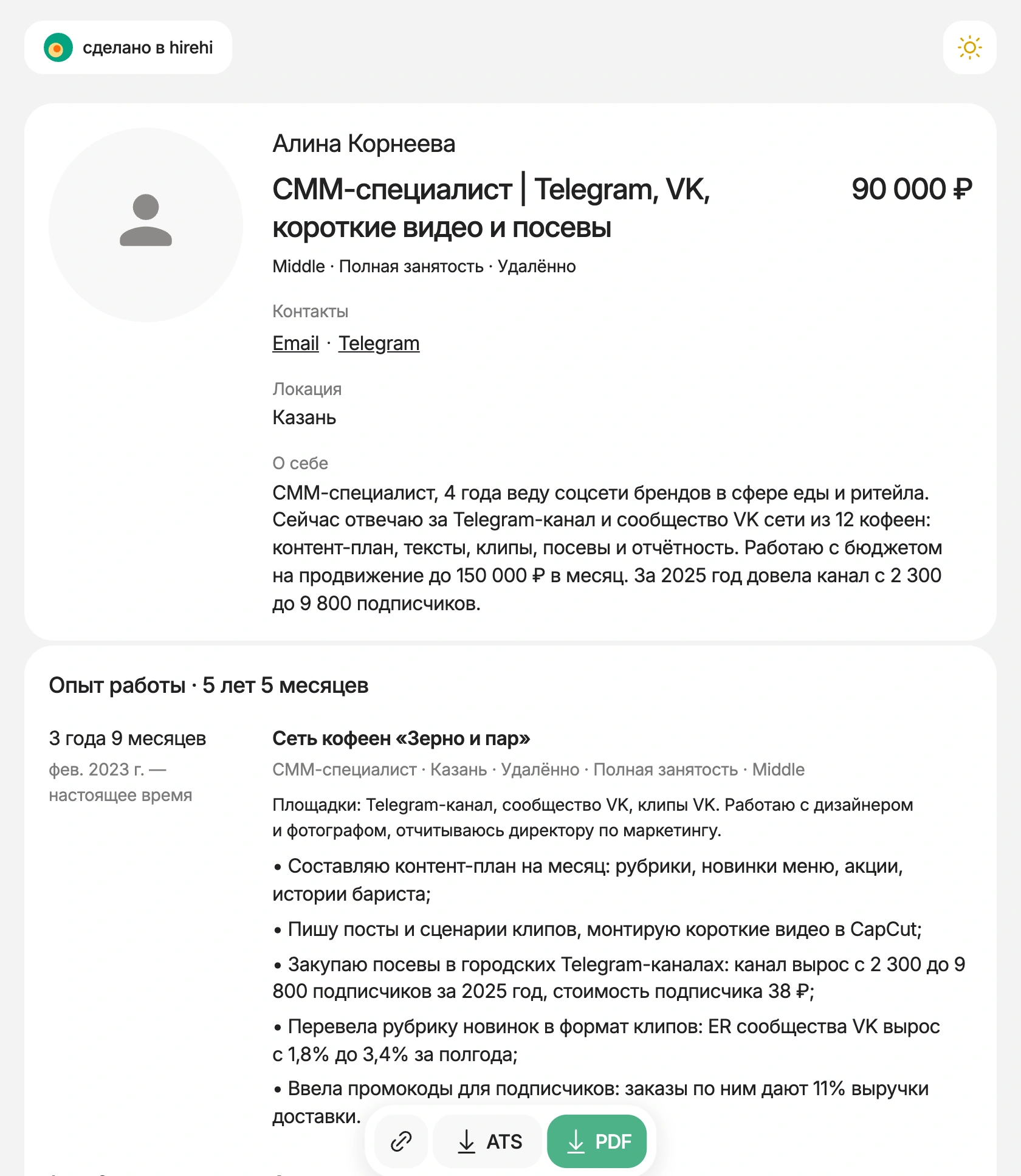 Готовое резюме СММ-специалиста на HireHi
