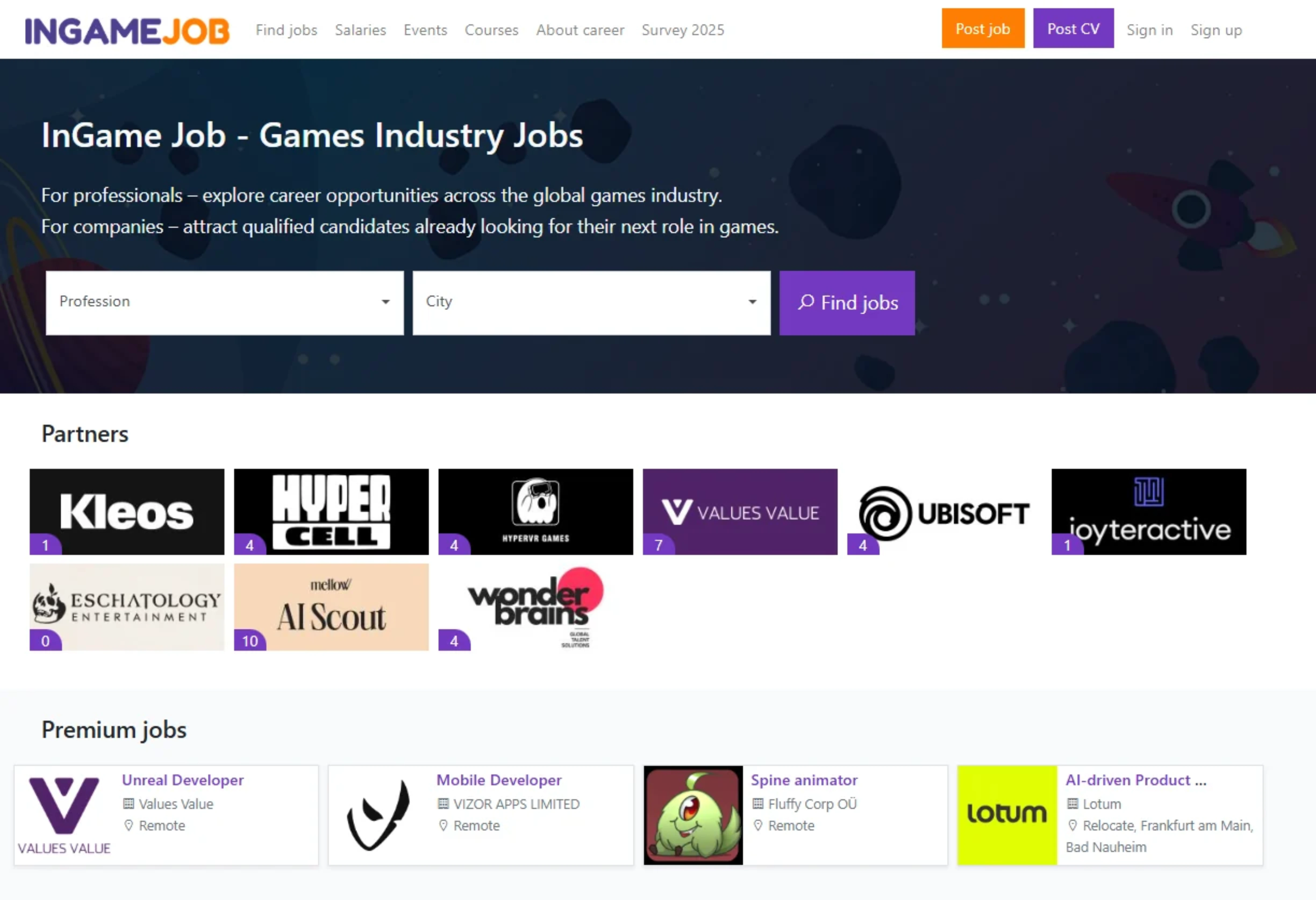Поиск вакансий в игровой индустрии на InGame Job